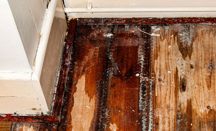Water damage to flooring in Ventura County home.